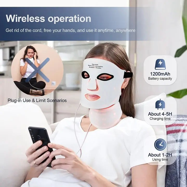 Face Neck Silicone LED Mask 7 Colors LED Light Photon Therapy 3D Flexible Facial Beauty Mask Skin Brighten Skin Care