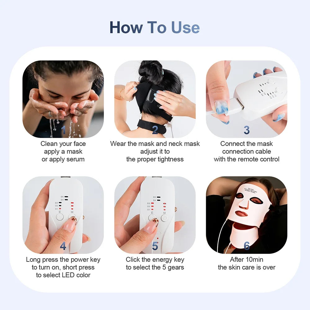 Face Neck Silicone LED Mask 7 Colors LED Light Photon Therapy 3D Flexible Facial Beauty Mask Skin Brighten Skin Care