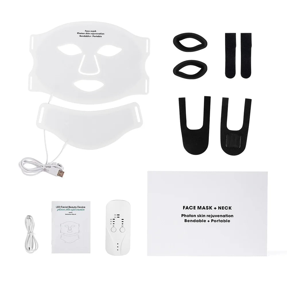 Face Neck Silicone LED Mask 7 Colors LED Light Photon Therapy 3D Flexible Facial Beauty Mask Skin Brighten Skin Care
