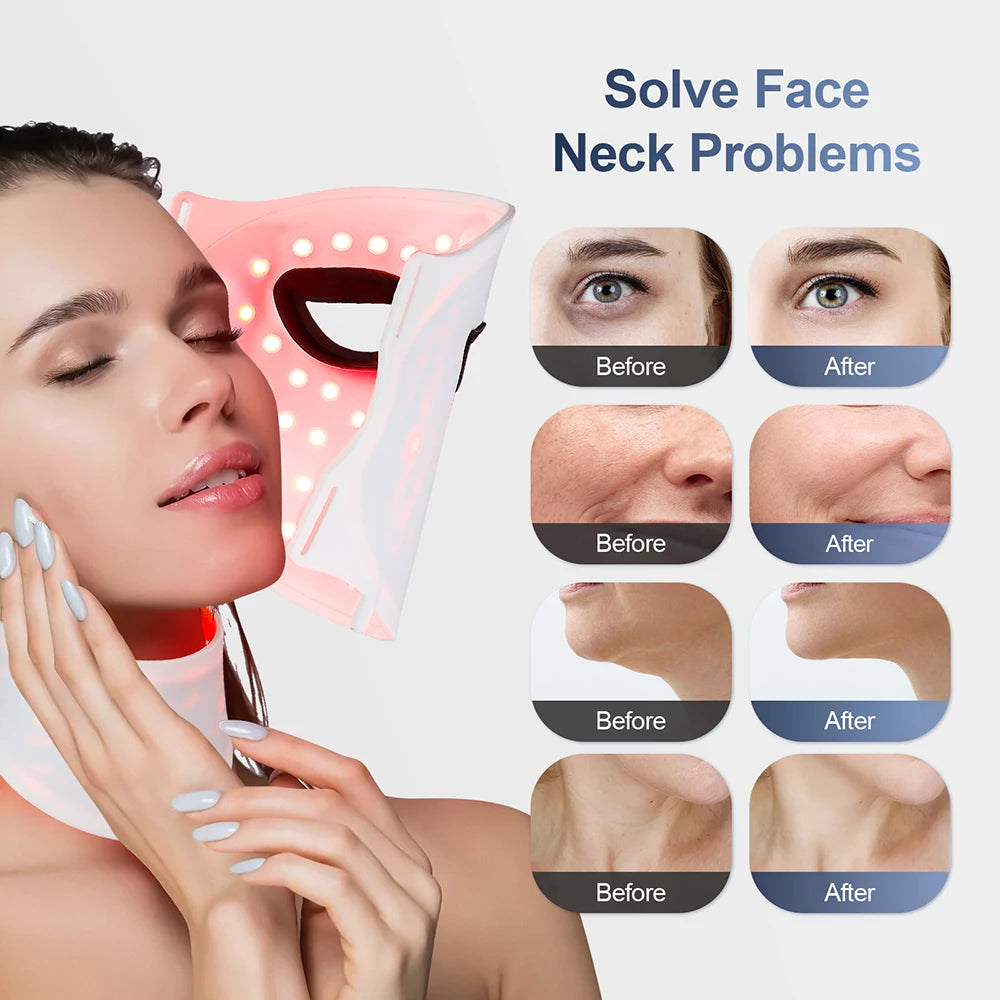 Face Neck Silicone LED Mask 7 Colors LED Light Photon Therapy 3D Flexible Facial Beauty Mask Skin Brighten Skin Care